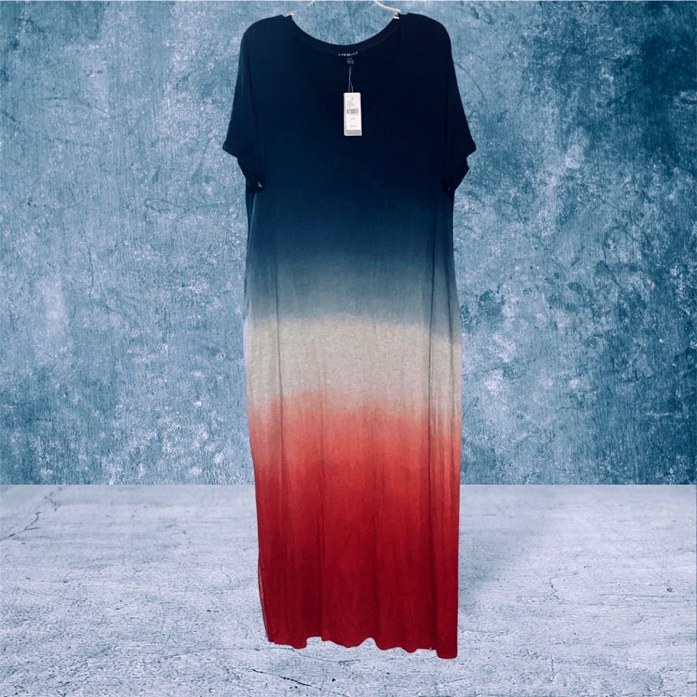 Lane Bryant  Navy Grey Red Ombre V-Neck Short Sleeve Maxi Dress NWT